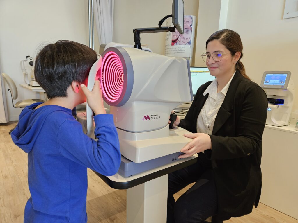 Child measuring dry eyes